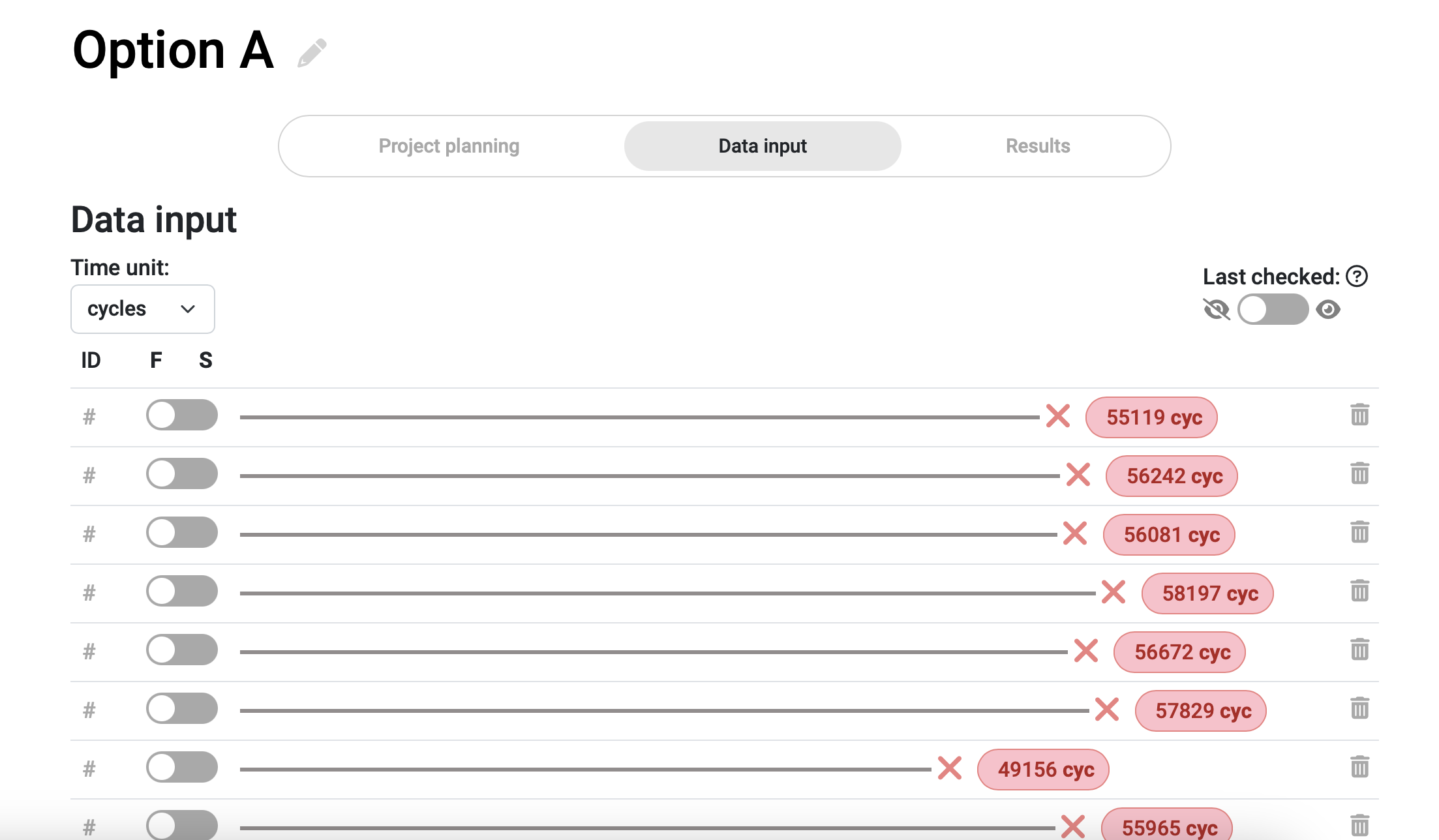 Data input for collected failure values