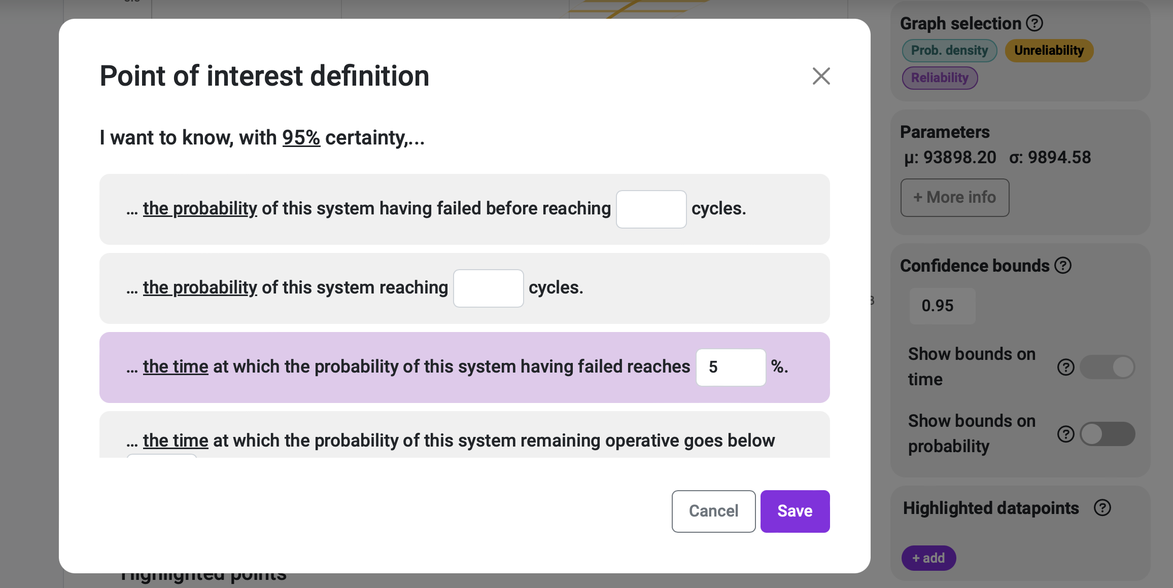 Selecting the calculation of the 5% accumulated failure probability